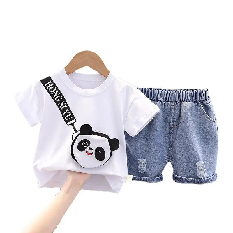 Boys' Summer Cartoon Bag Short-sleeved Two-piece Set Baby