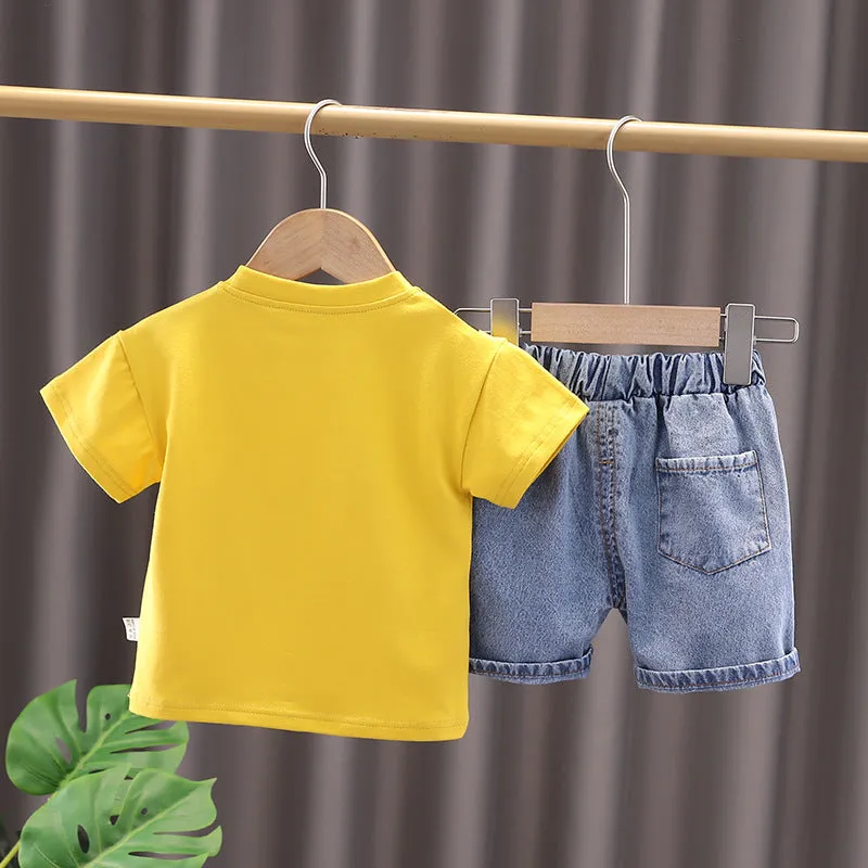 Boys' Summer Cartoon Bag Short-sleeved Two-piece Set Baby