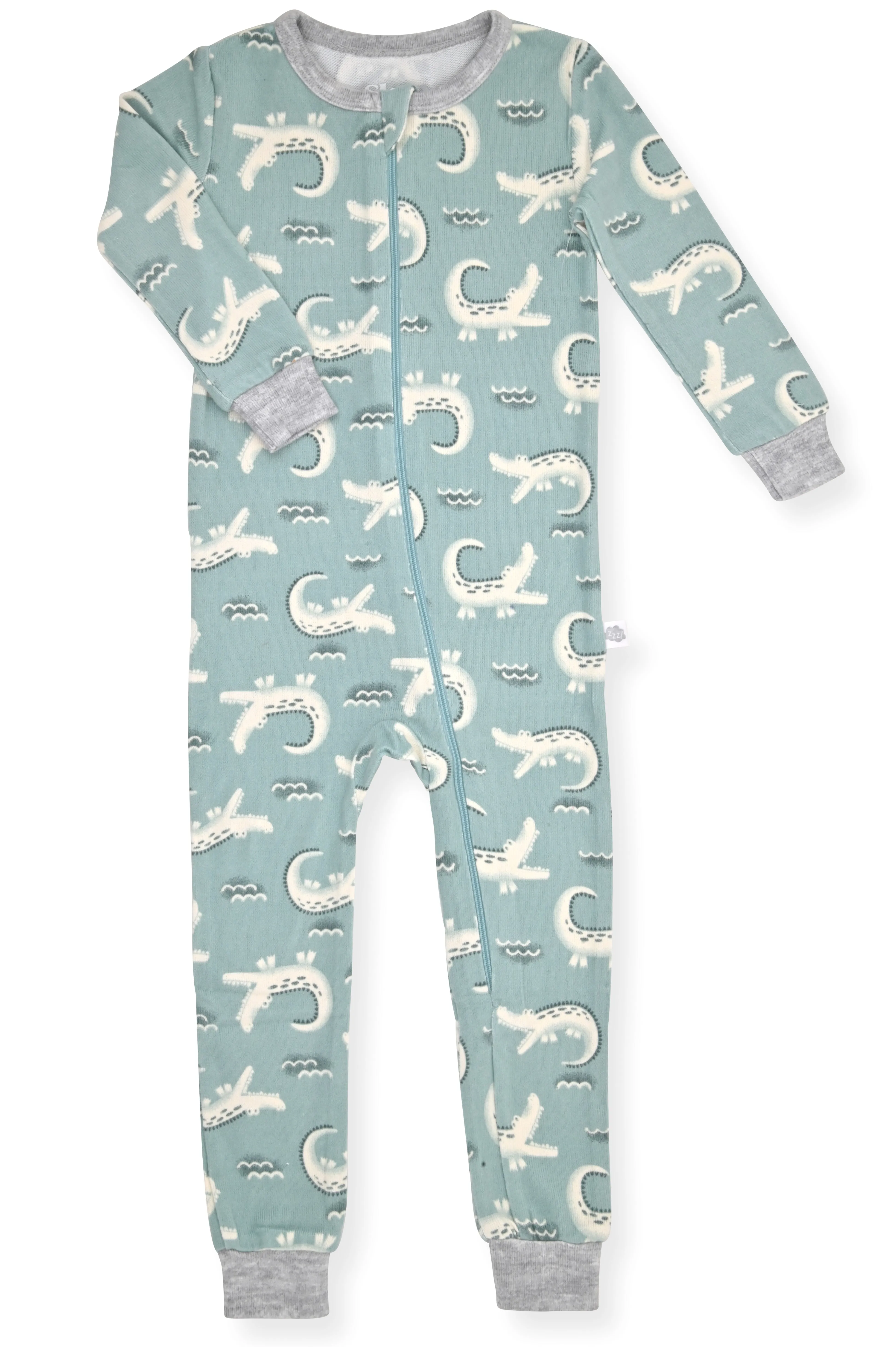 Boys Super Soft Snuggle Jersey Zip-Up Coverall Pajama with Blankey Buddy - Crocodile.