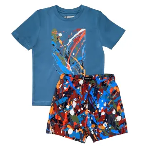 Boys Teal Splatter Swim Set