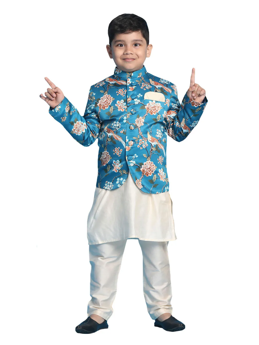 Boy's Turquoise And Cream Ethnic Combo Set - Vastramay Boys