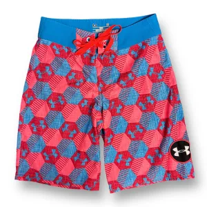 Boys Under Armour YXL Size 14/16 25” Bright Red & Blue Loose Fit Swim Trunks