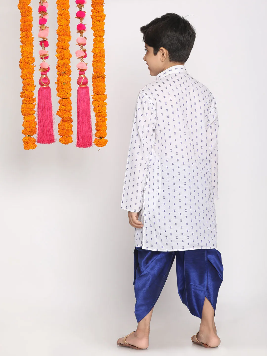 Boy's White And Blue Kurta And Dhoti Set - Vastramay Boys