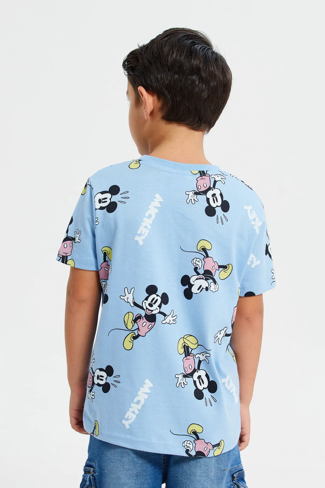 Boys White And Blue Mickey Mouse Print T-Shirt Set (Pack Of 2)