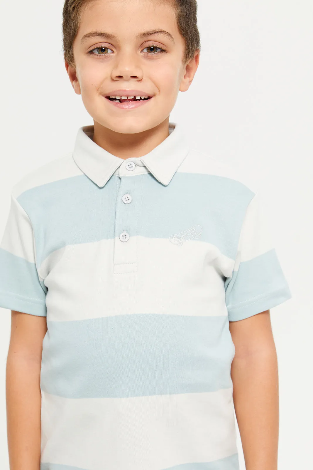 Boys White And Blue Stripe Polo T-Shirt