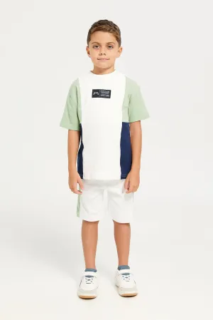 Boys White And Mint Casual Set (2 Piece)