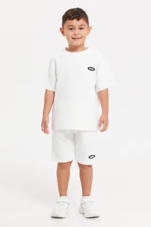 Boys White Embossed T-Shirt And Shorts Set (2 Piece)