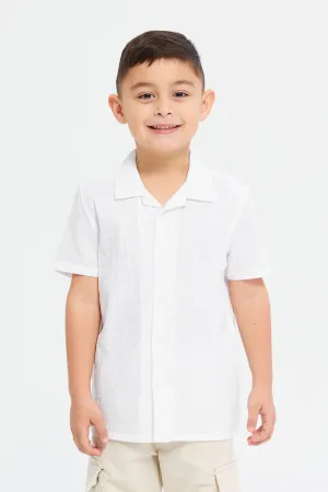 Boys White Front Embroidery Oversized Shirt