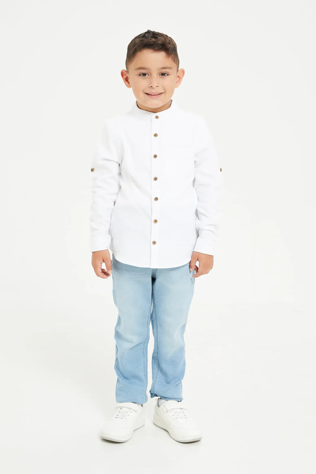 Boys White Jacquard Shirt