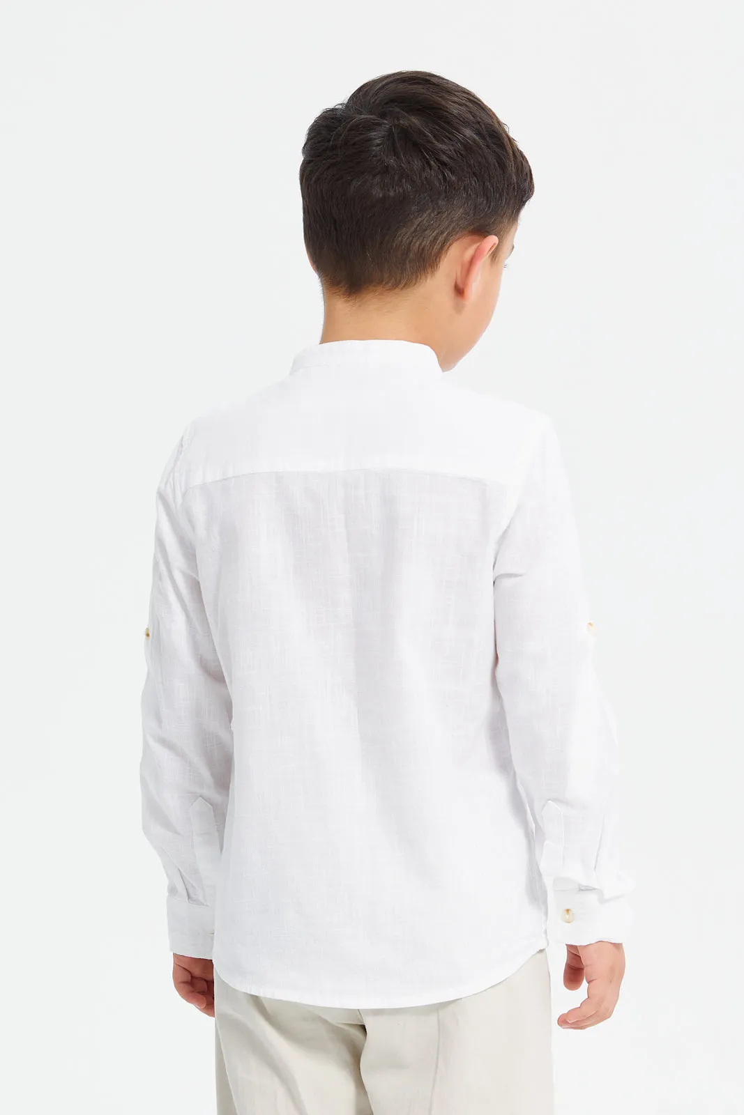 Boys White Long Sleeve Oxford Shirt With Pocket