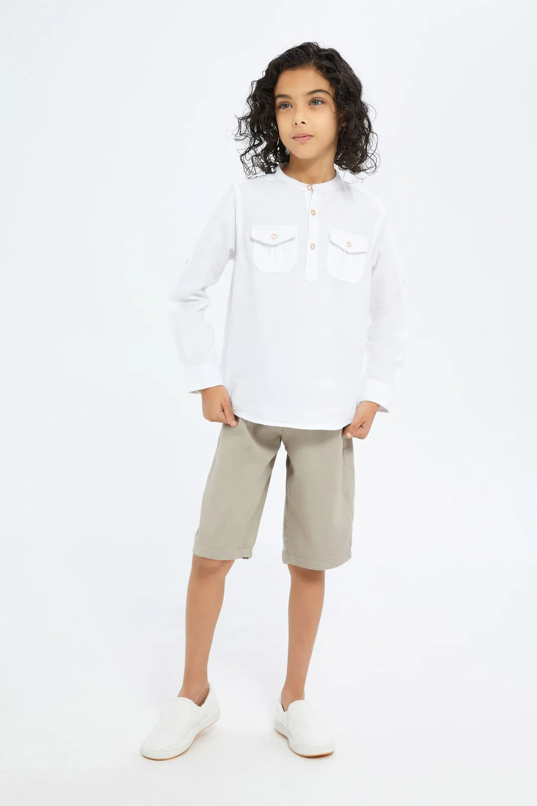 Boys White Mandarin Shirt