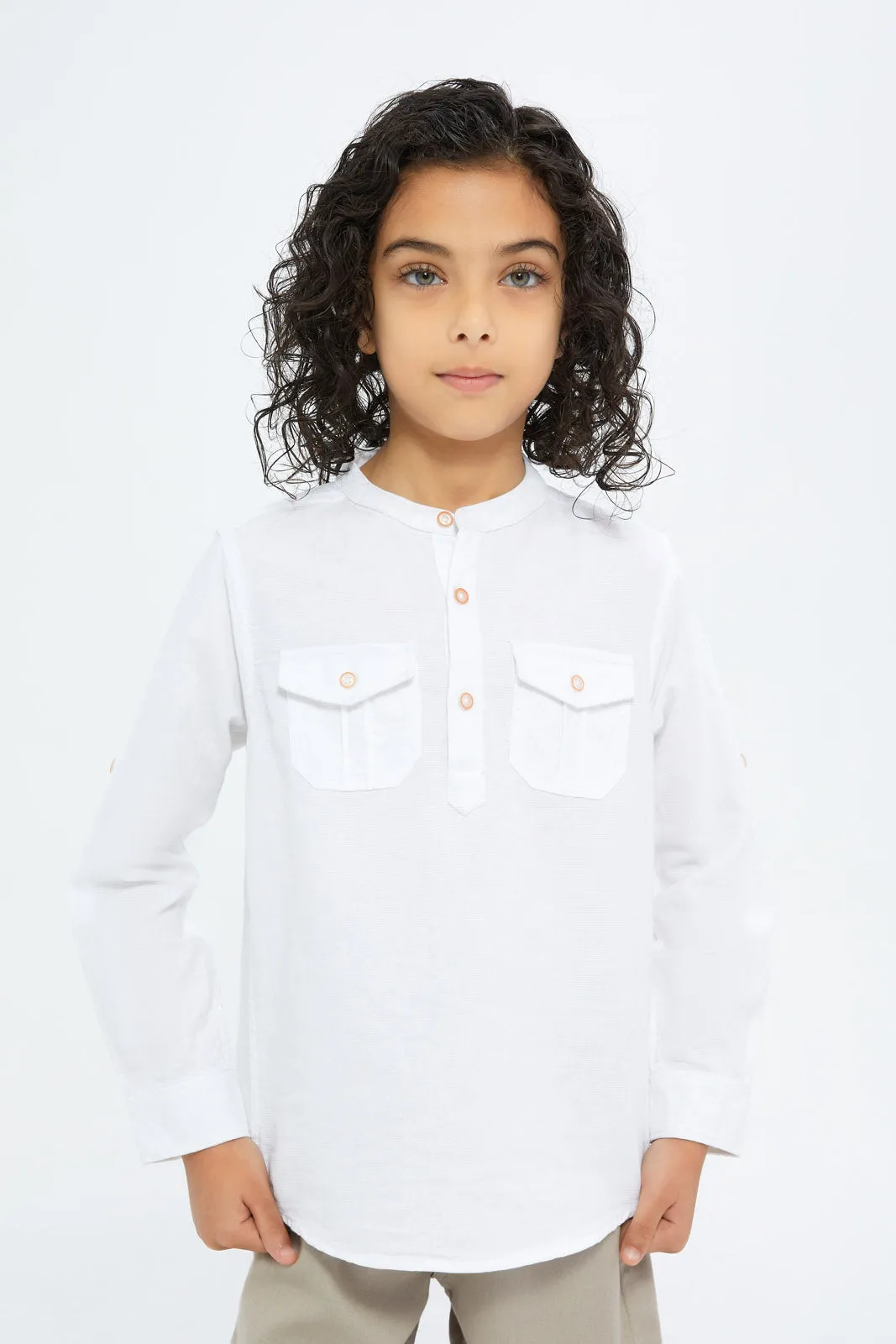 Boys White Mandarin Shirt