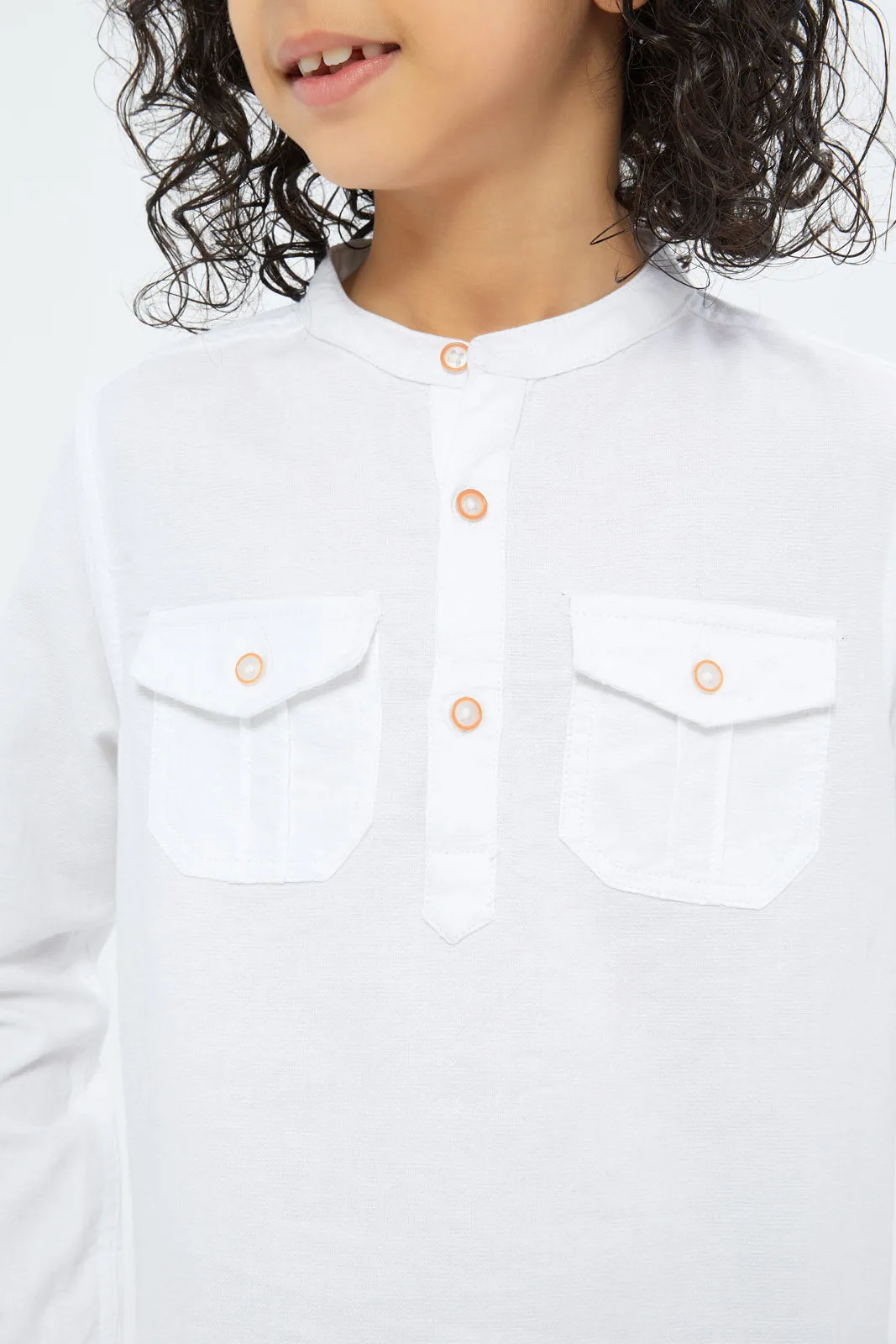 Boys White Mandarin Shirt