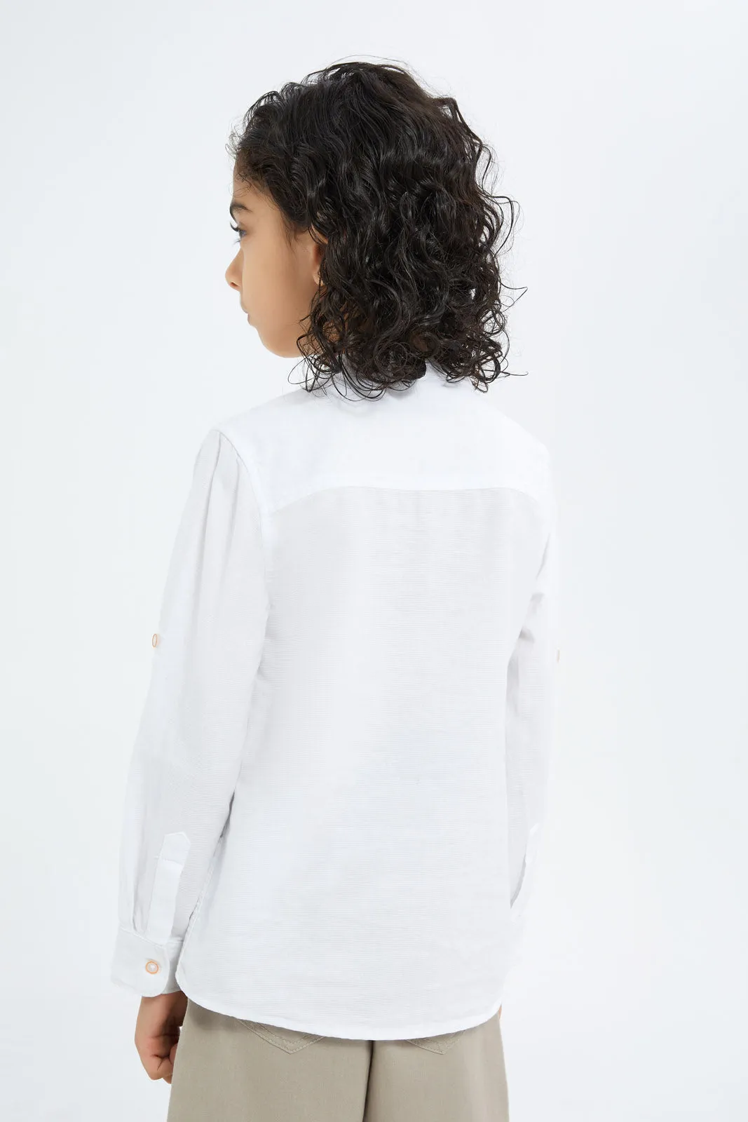 Boys White Mandarin Shirt