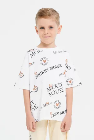 Boys White Printed Oversize Mickey Mouse T-Shirt