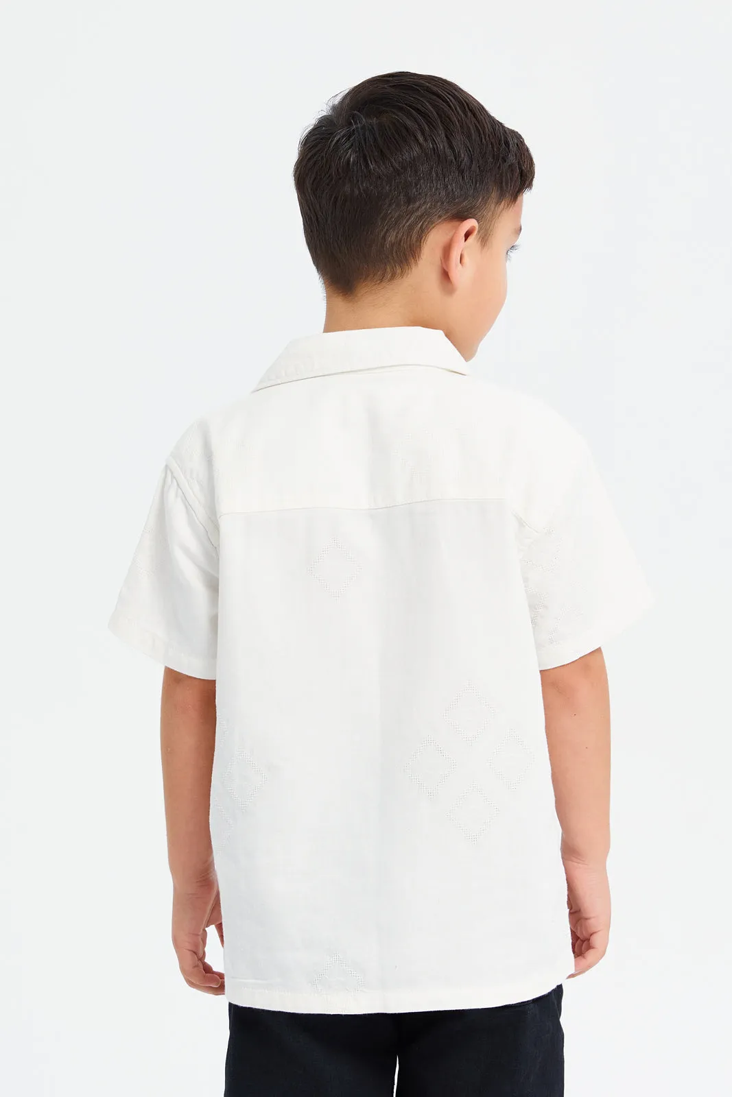 Boys White Short Sleeve Resort Jacquard Shirt