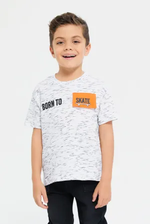 Boys White Skater T-Shirt With Print