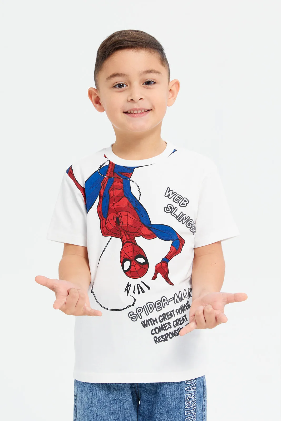 Boys White Spider Man Short Sleeve T-Shirt