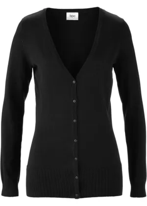 Bpc Bonprix Collection fine knit jacket with button placket, black