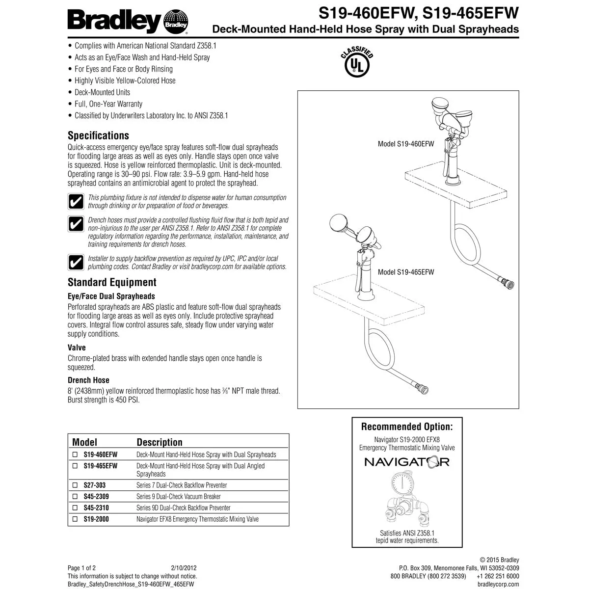 Bradley S19-460EFW Deck Mount Dual Head Eye Face Wash Drench Hose