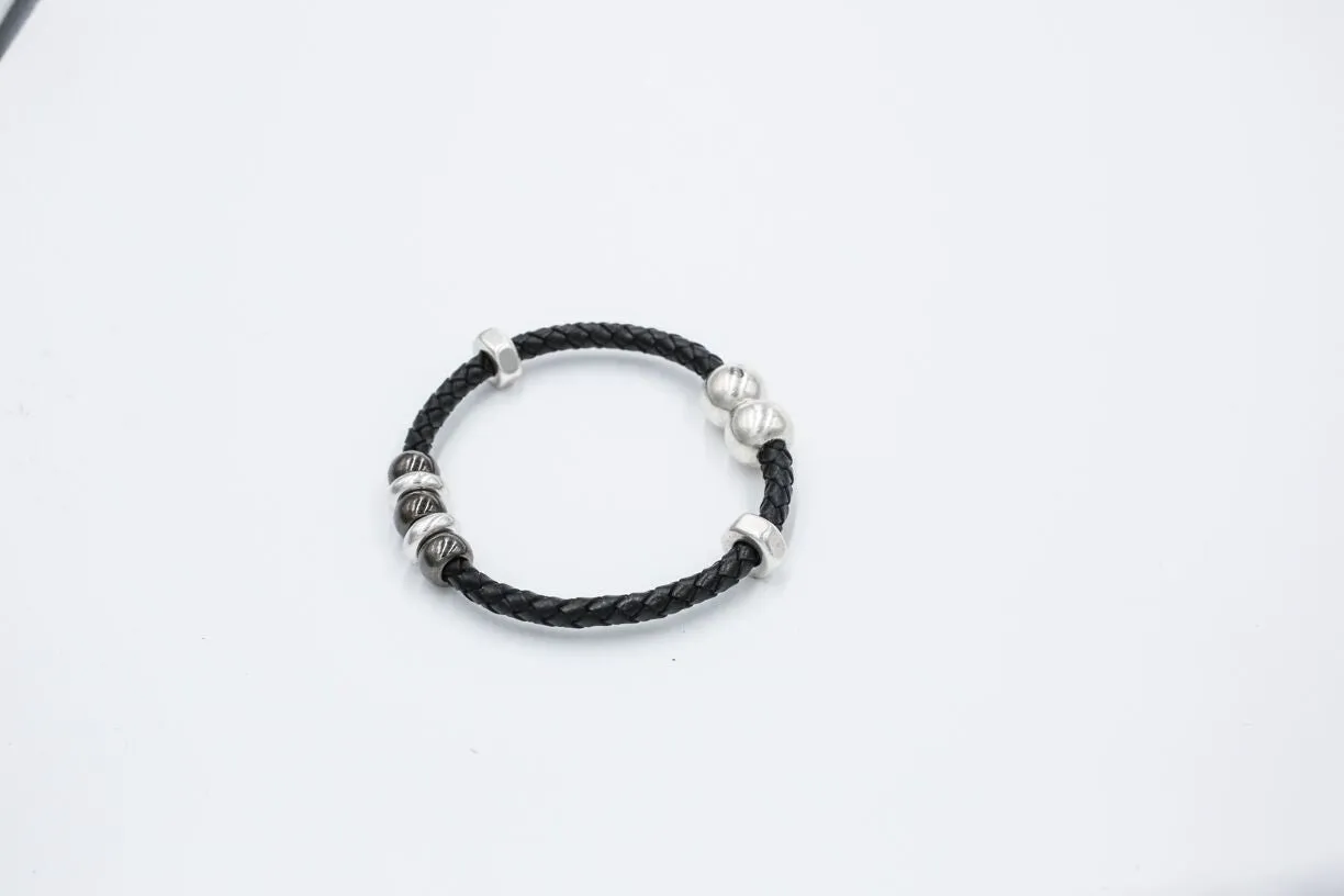 Braided Leather & Metal Ball Bracelet