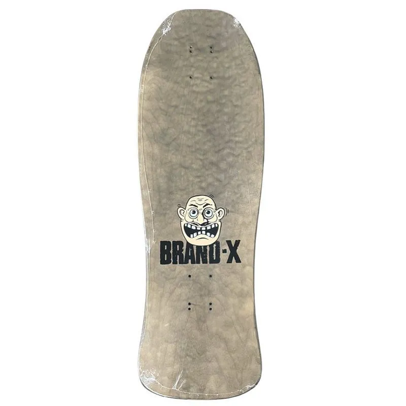 Brand-X-Toxic Anthax 10" x 32" 1987 Collectors Edition Shaped Hand Screened Tan Skateboard Deck