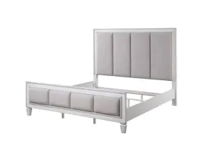 Branson California King Bed, Light Gray Linen, Rustic Gray & Weathered White Finish