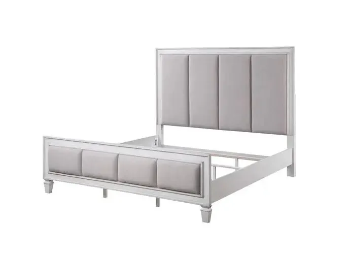 Branson Queen Bed, Gray Linen & White Finish