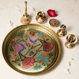 Brass Pooja Thali | Peacock | Set of 6