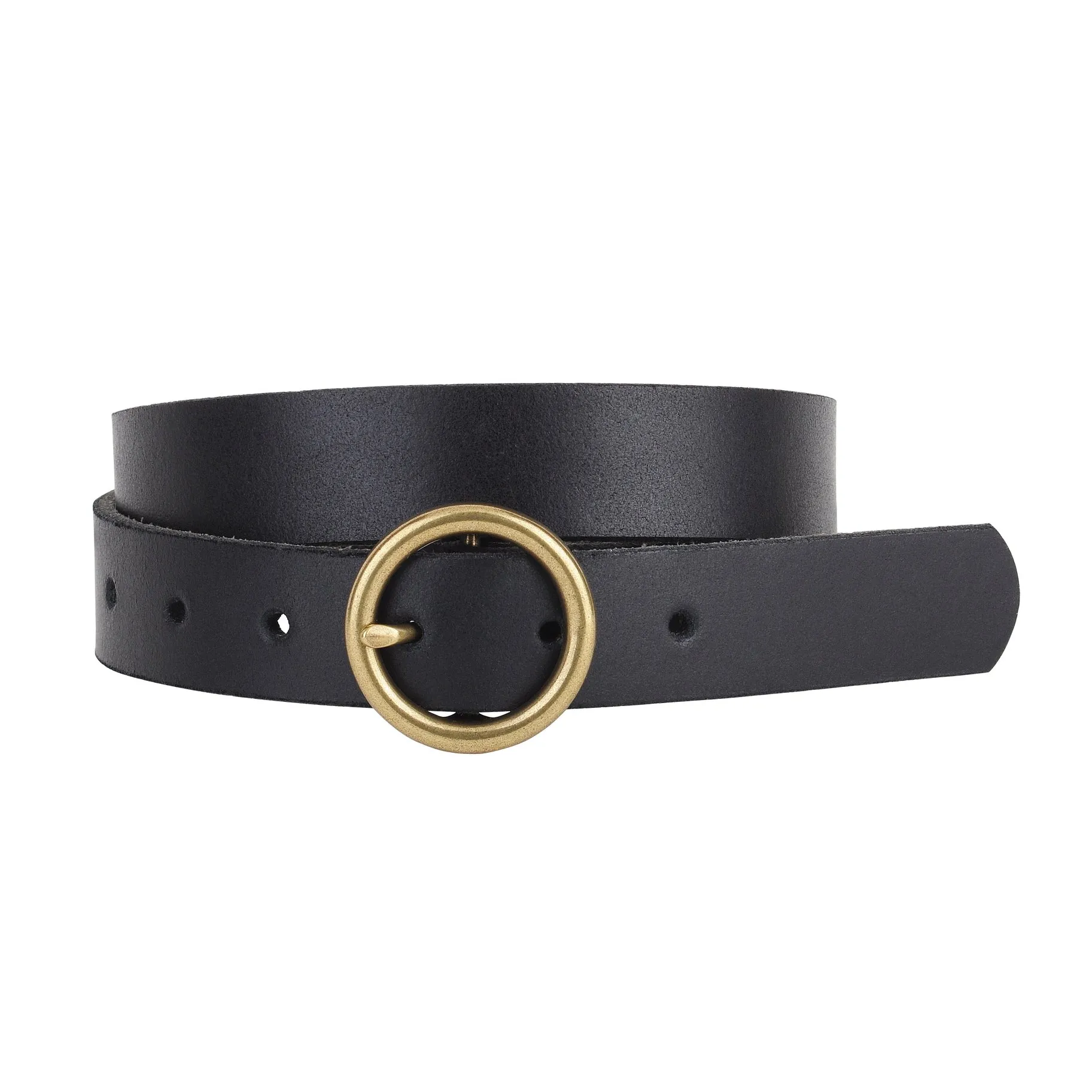 Brass Toned Circle Buckle Minimalist Belt