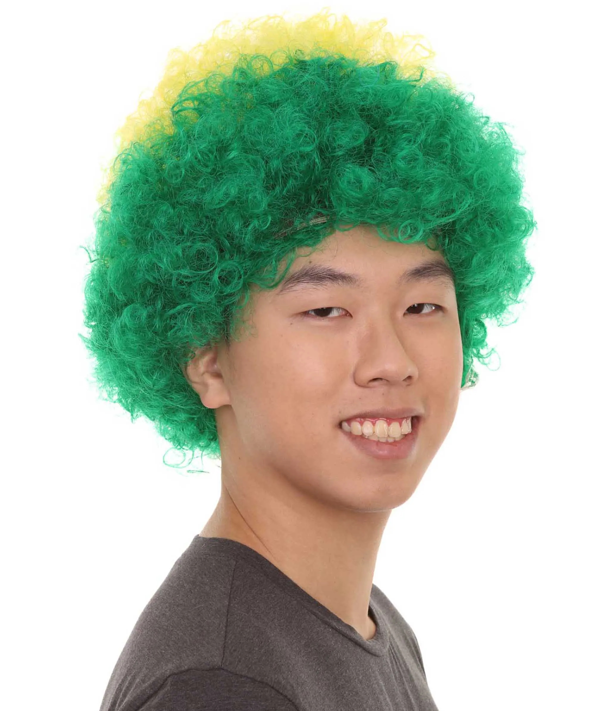 Brazil Flag Sport Afro Fun Wig | Jumbo Super Size Green Yellow Blue Wigs