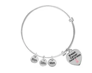 Breast Cancer Heart Mom Charm Retractable Charm Bracelets