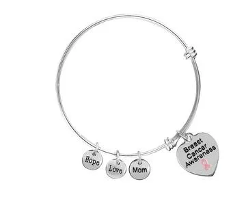 Breast Cancer Heart Mom Charm Retractable Charm Bracelets