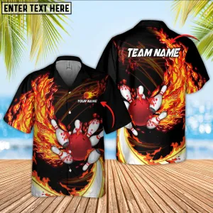 Breath Of Fire Bowling And Pins Multicolor Option Customized Name Hawaiian Shirt, Gift for Bowling Lovers