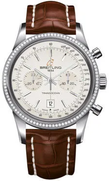 Breitling - Transocean Chronograph 38 Steel - Diamond Bezel - Croco Strap