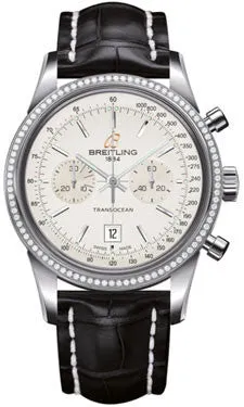 Breitling - Transocean Chronograph 38 Steel - Diamond Bezel - Croco Strap