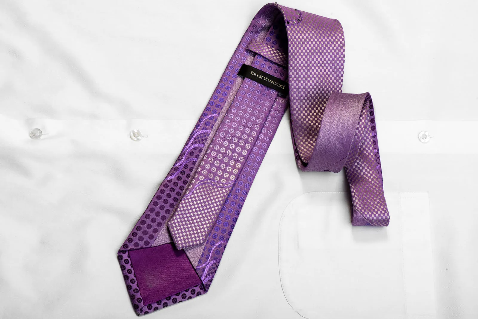 Brentwood Rhinestone Silk Tie Purple Silver Checker Dots With Sparkles