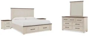 Brewgan California King Panel Storage Bed with Mirrored Dresser and 2 Nightstands