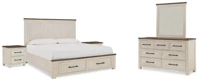 Brewgan California King Panel Storage Bed with Mirrored Dresser and 2 Nightstands