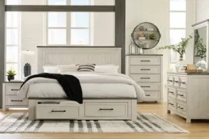 Brewgan California King Panel Storage Bed with Mirrored Dresser, Chest and Nightstand