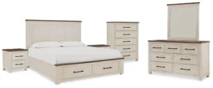 Brewgan King Panel Storage Bed with Mirrored Dresser, Chest and 2 Nightstands