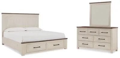 Brewgan King Panel Storage Bed with Mirrored Dresser