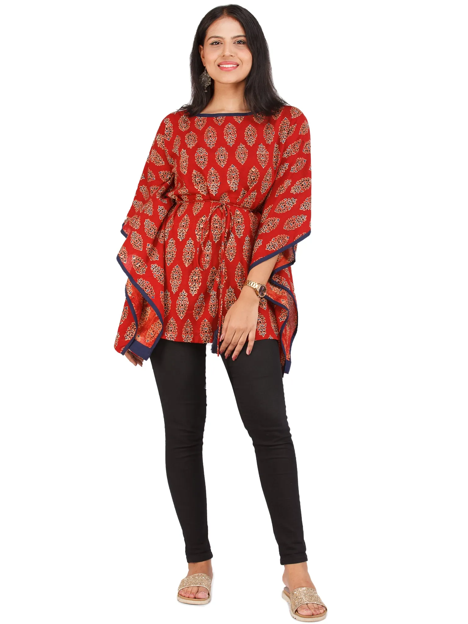 Brick Red Black Ajrakh Hand Block Printed Kaftan - K155F1610