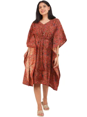 Brick Red Black Blue Ajrakh Hand Block Printed Kaftan - K153F1582