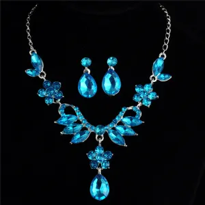 Bridal Alloy Diamond Necklace & Earrings Set - Luxurious Wedding Jewelry