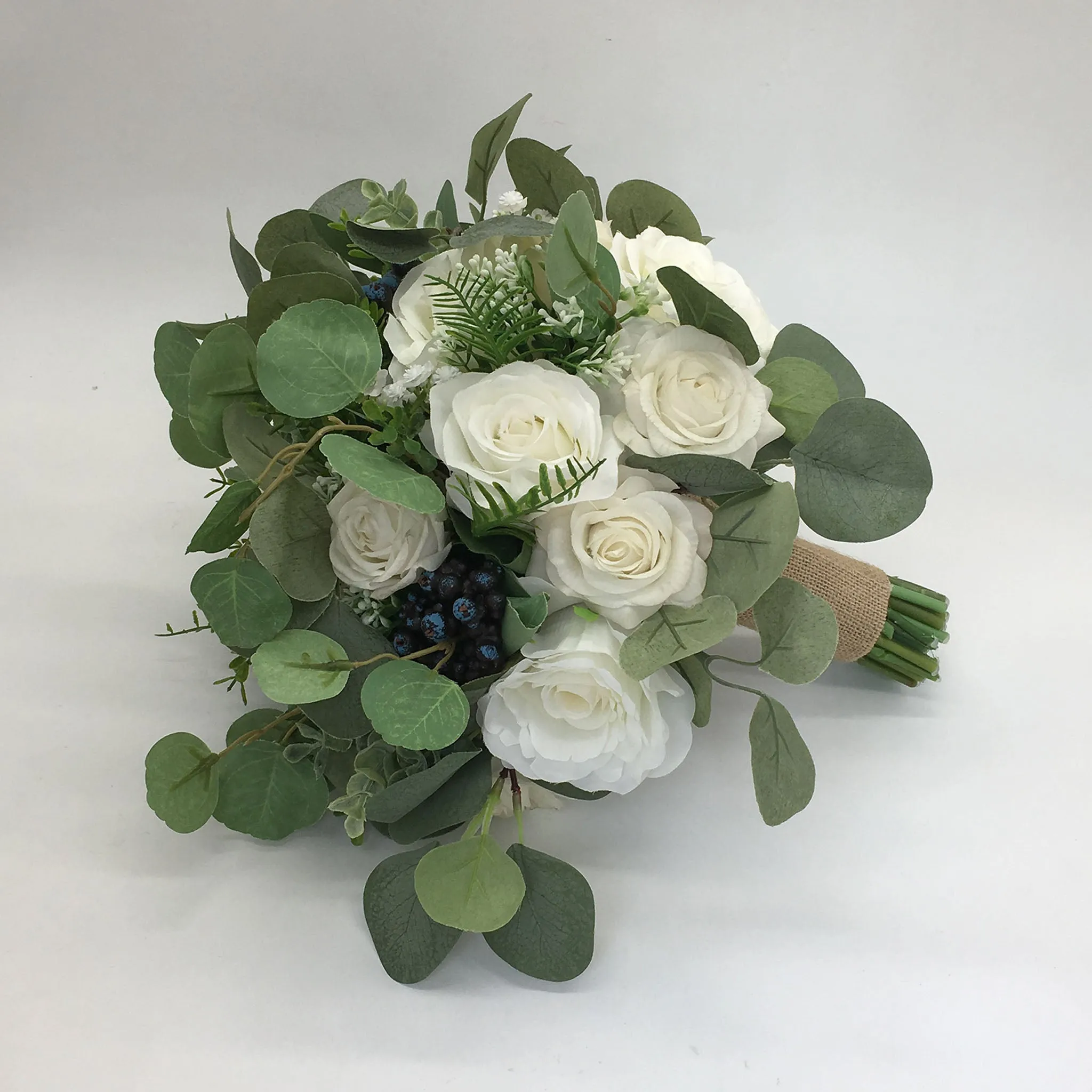 Bridal Bouquet Rustic Wedding Bouquet Faux Eucalyptus Ivory Roses