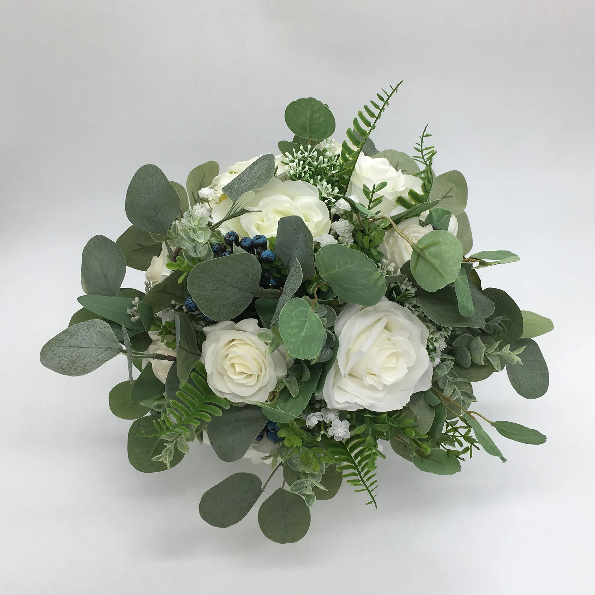 Bridal Bouquet Rustic Wedding Bouquet Faux Eucalyptus Ivory Roses