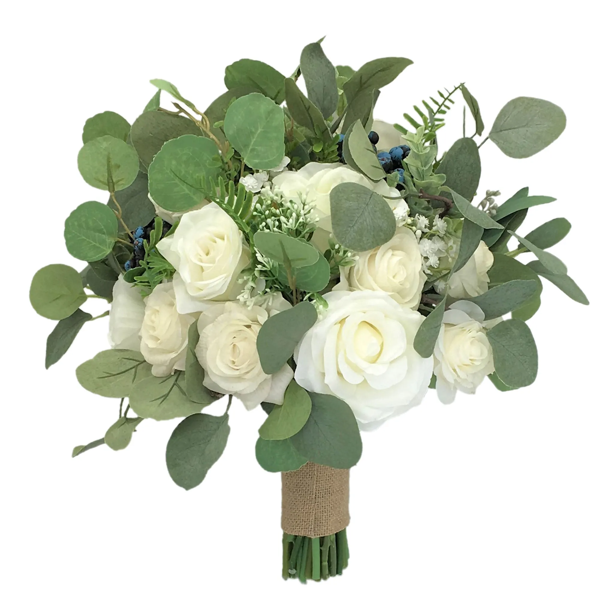 Bridal Bouquet Rustic Wedding Bouquet Faux Eucalyptus Ivory Roses