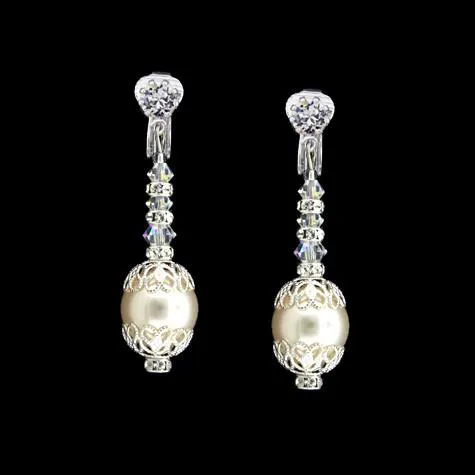 Bridal Earrings with Pearl, Crystal & Filigree