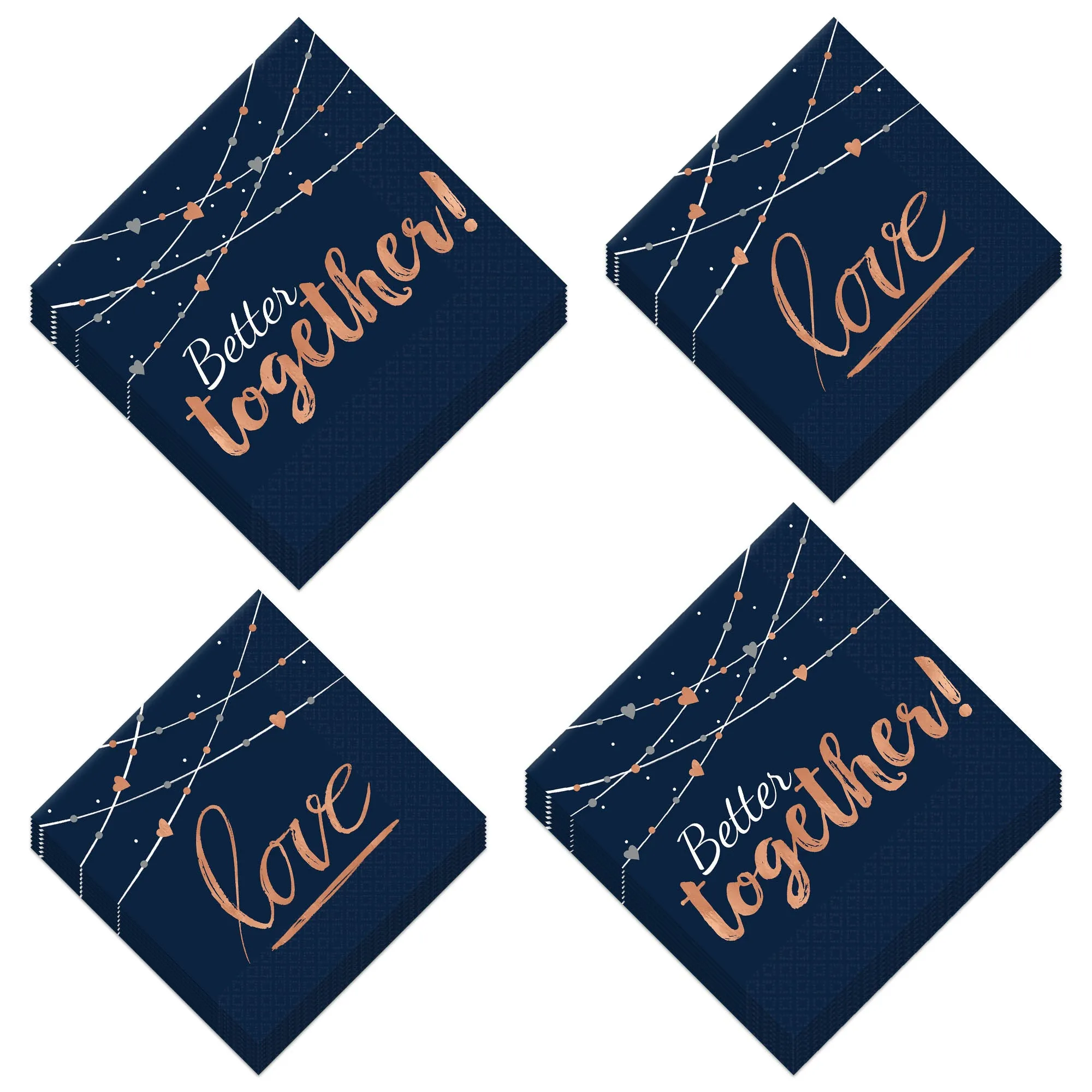 Bridal Party Supplies - Navy & Blush Rose Gold Wedding Cocktail Beverage Napkins, 32 Count